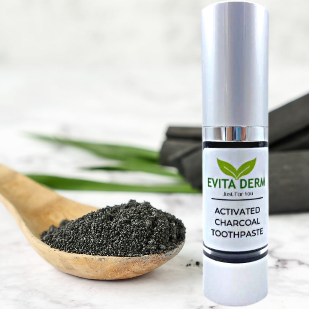 Evita Derm Activated Charcoal Toothpaste Gel | Naturally Whiten Polish and Clean Your Teeth | 0.5 Oz